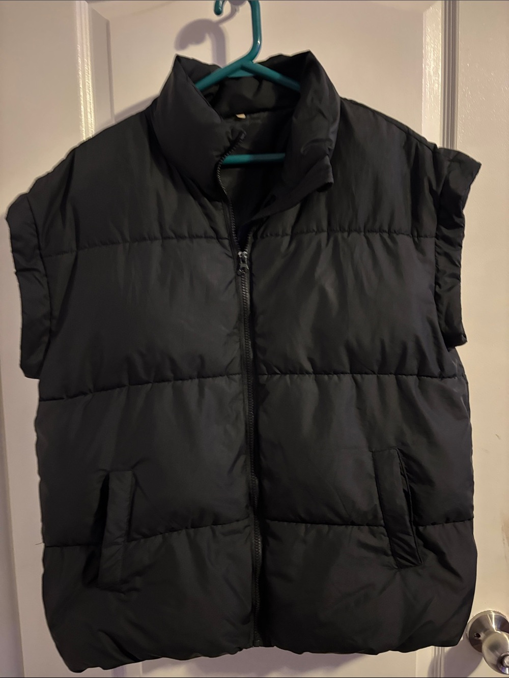 Source Unknown Black Quilted Puffer Vest with Stand Collar